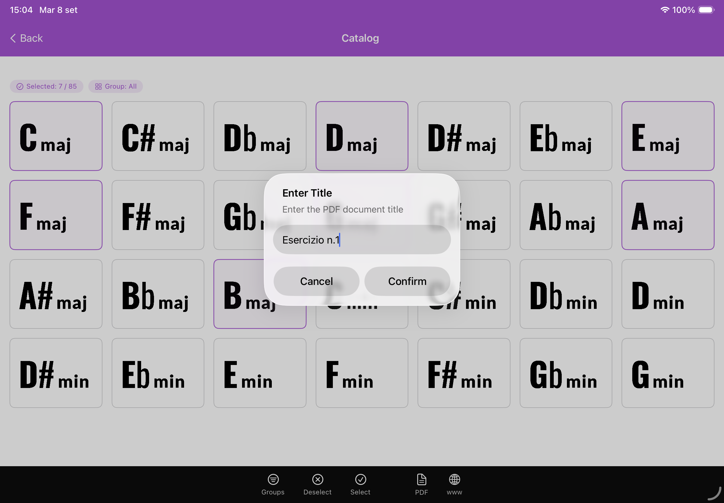Esportazione PDF degli esercizi