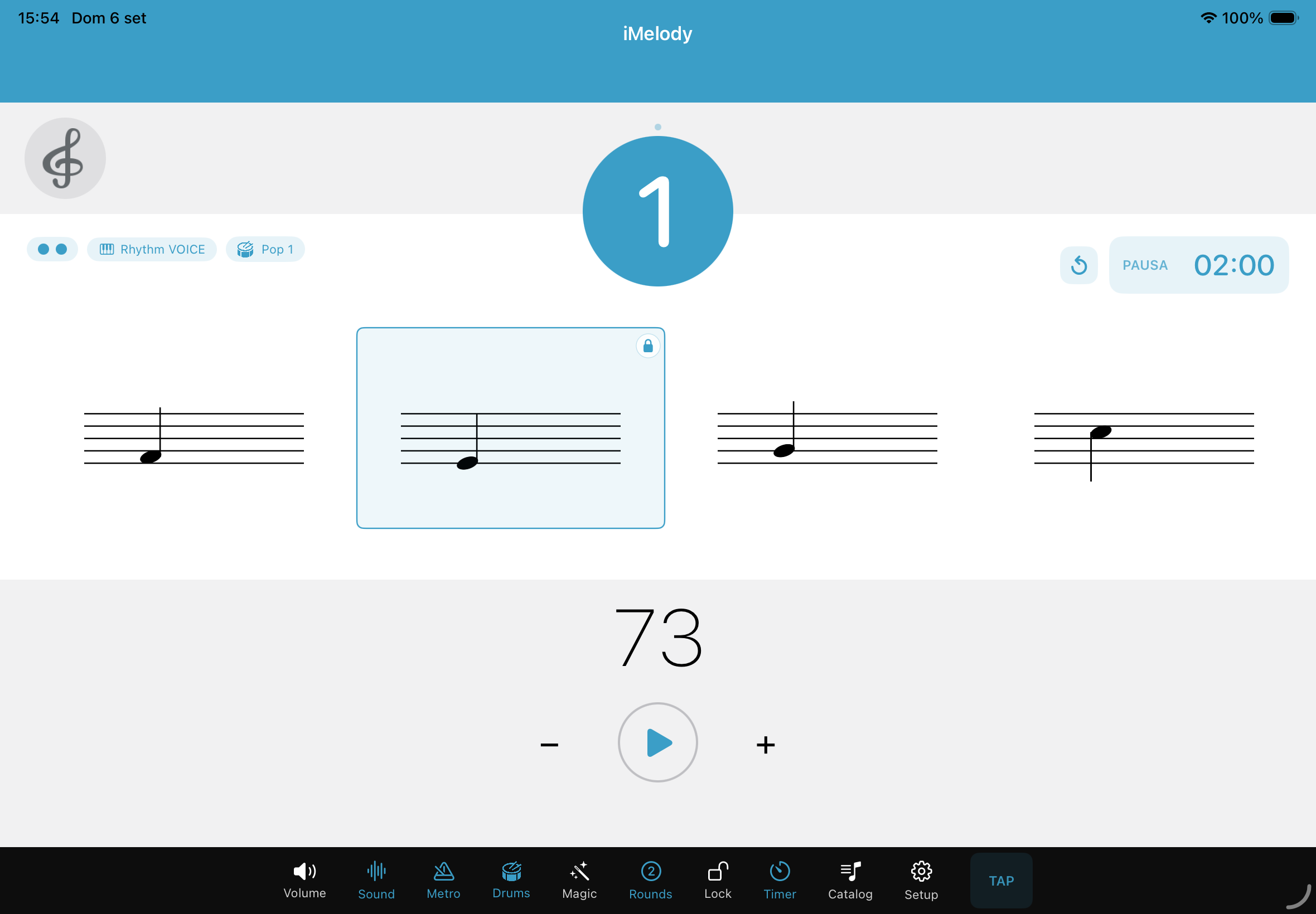 iMelody Random su iPad con quattro note, metronomo e timer