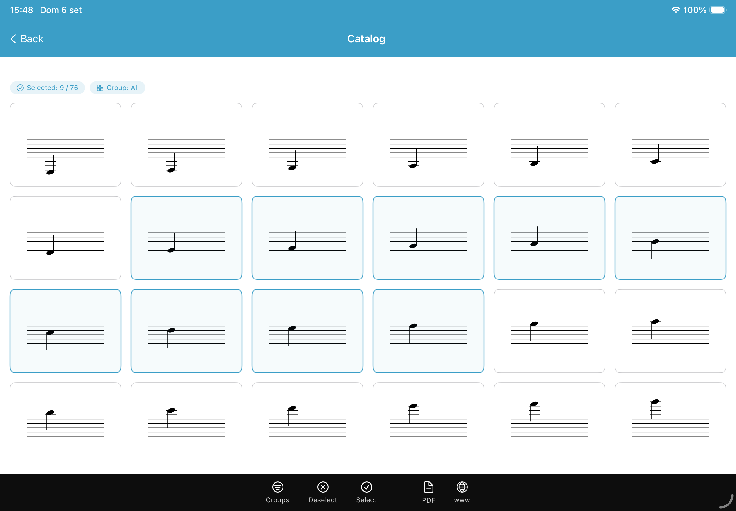 Catalogo di 76 note selezionabili in iMelody Random