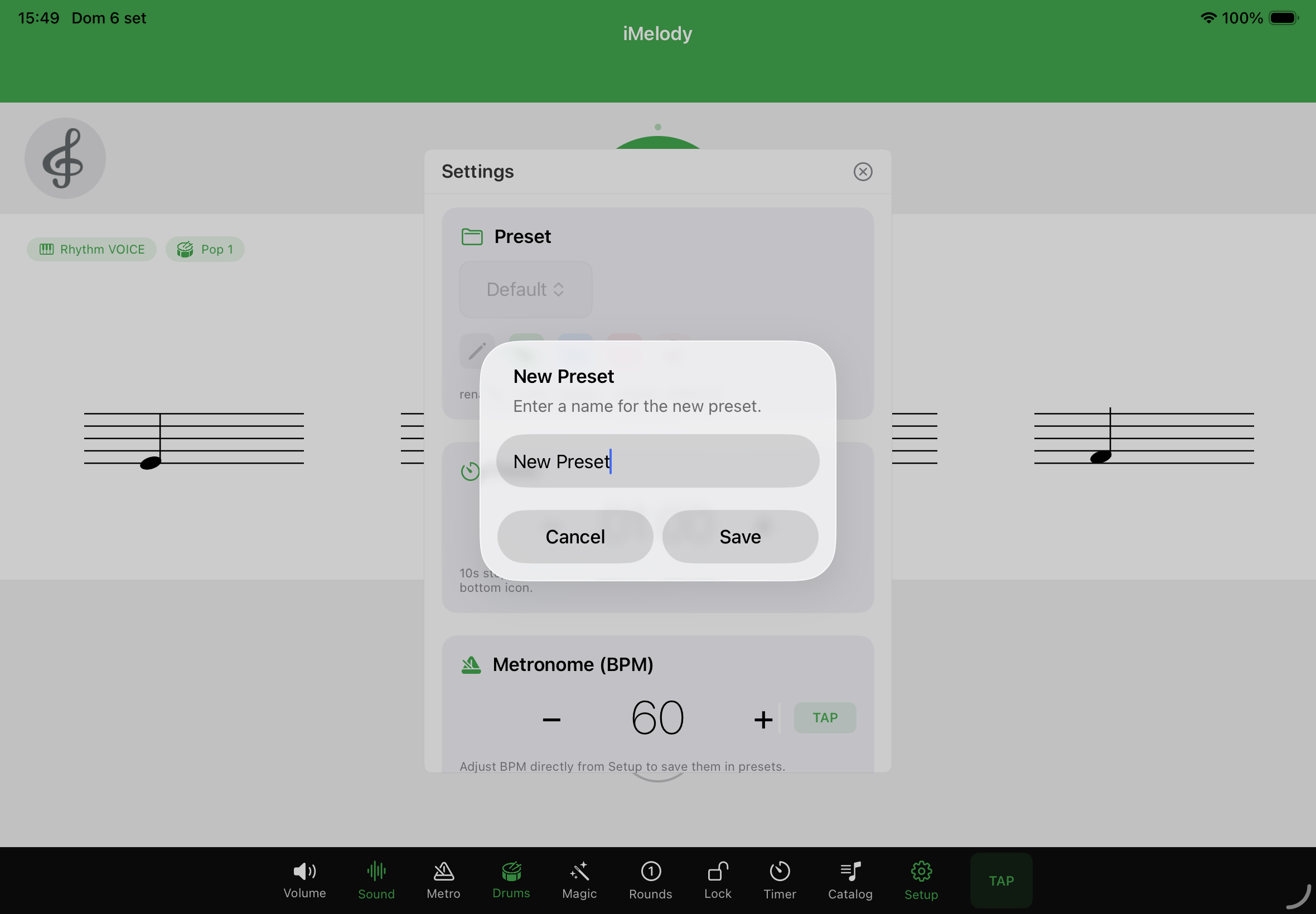 Preset, timer e metronomo di iMelody Random