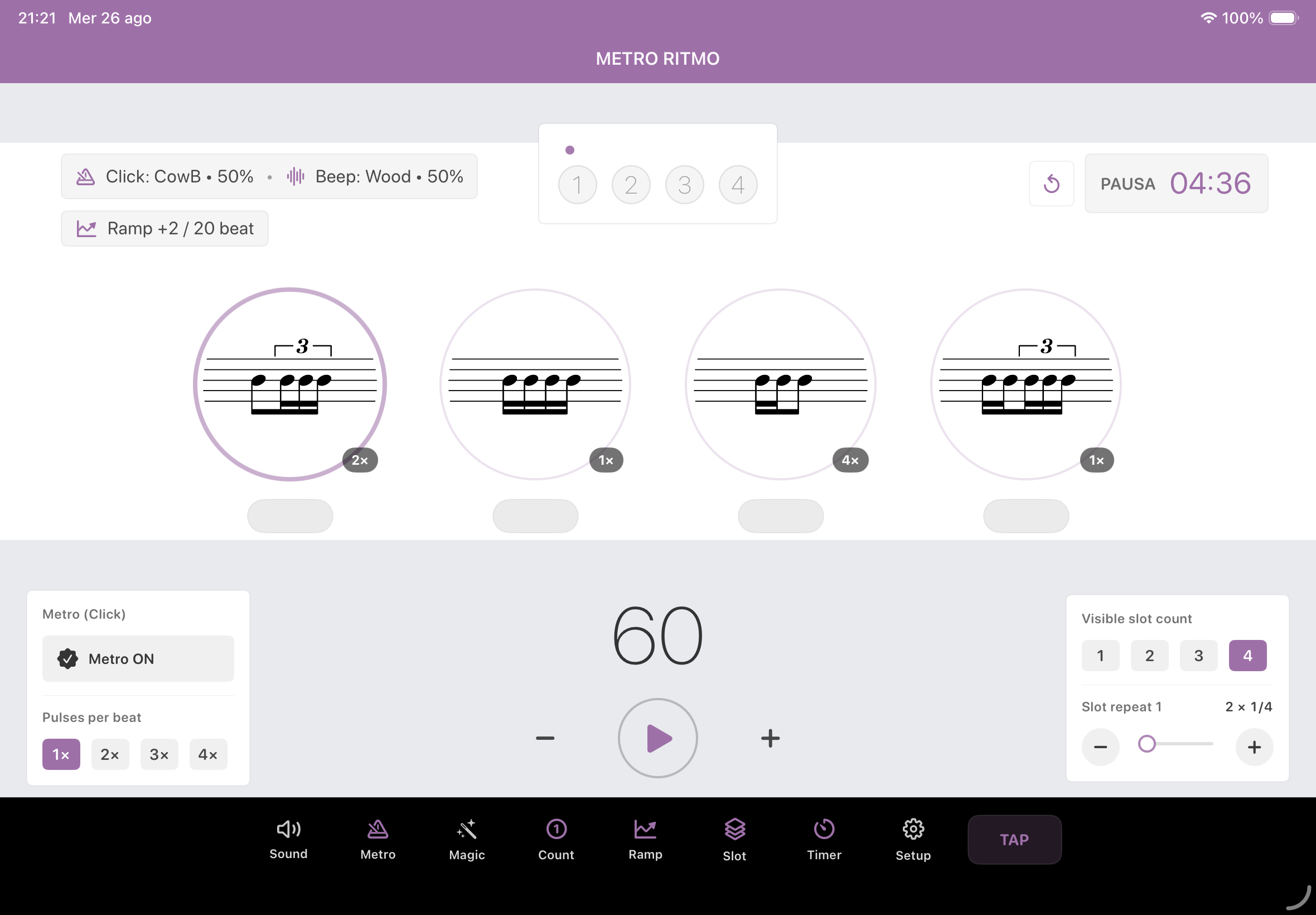 Sequenza completa di Metro Ritmo con quattro slot