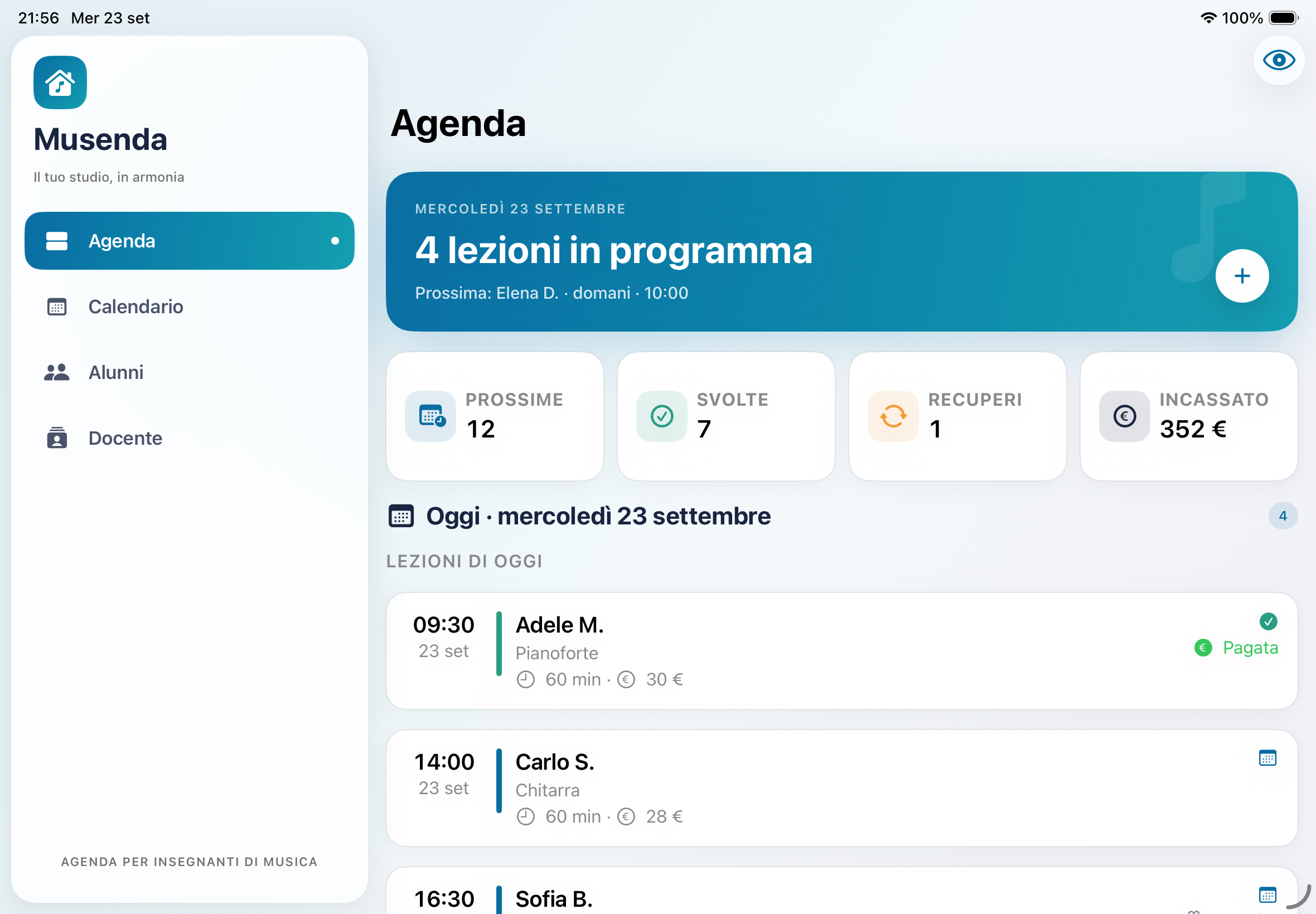 Musenda su Mac con la panoramica Agenda
