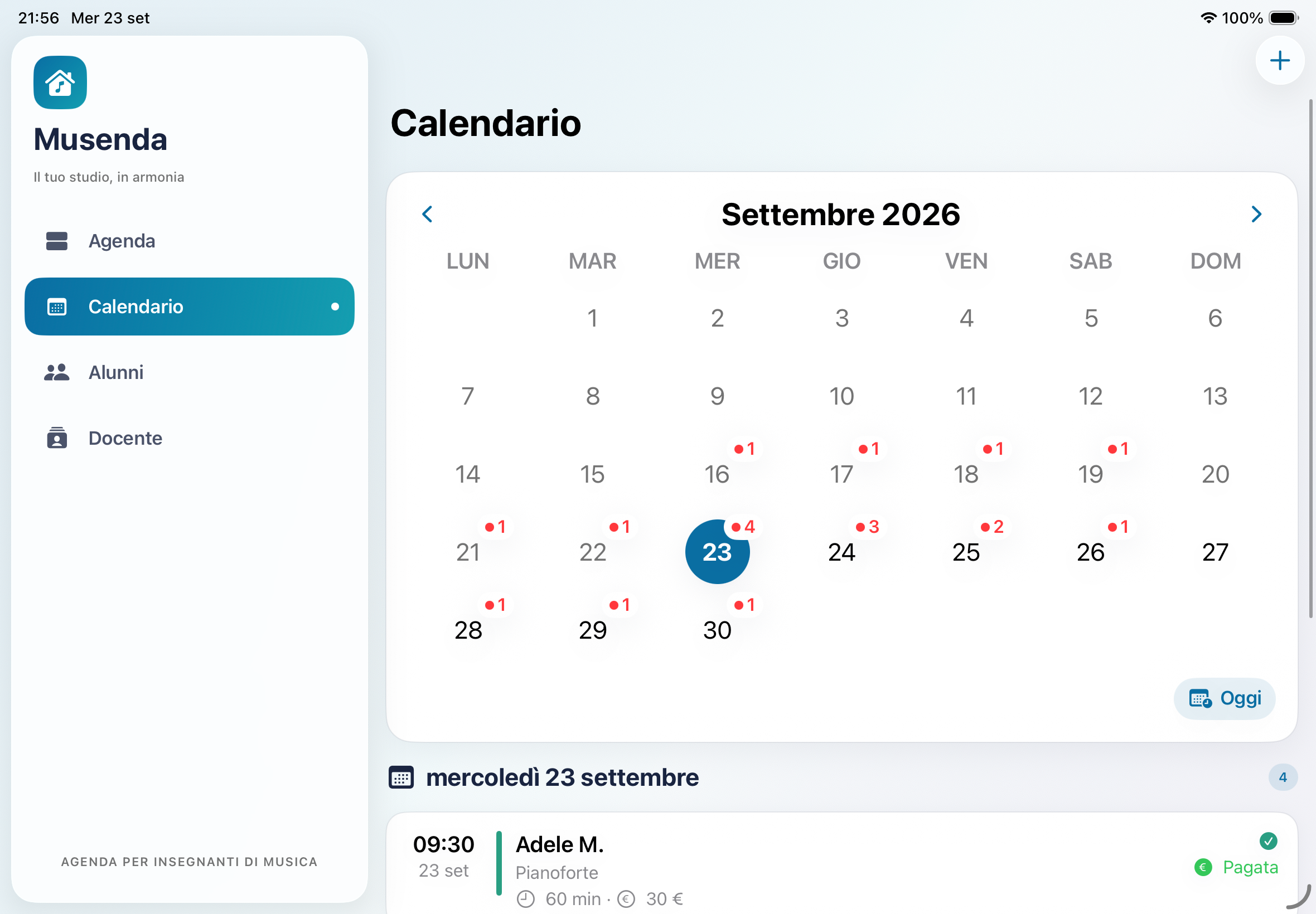 Musenda su iPad con il calendario