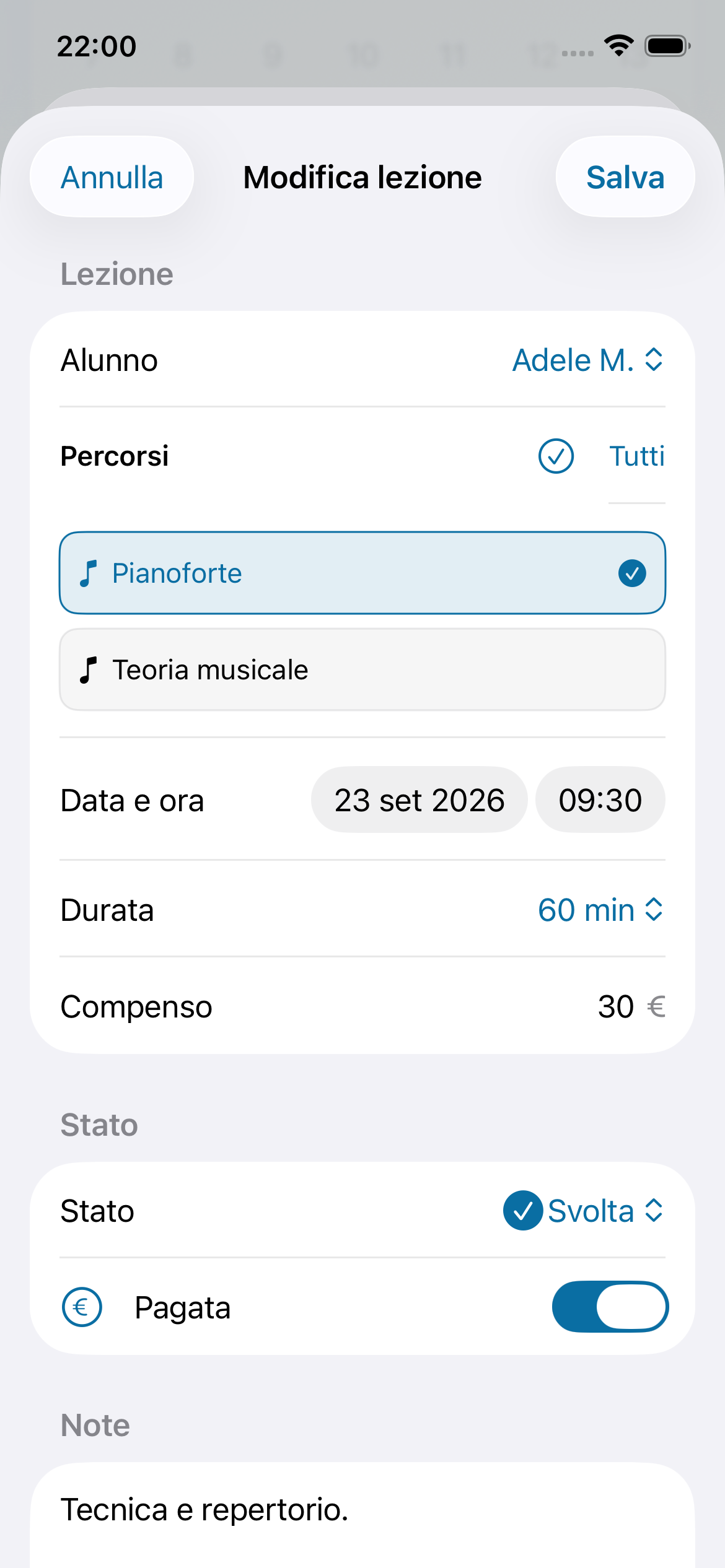 Opzioni Musenda su iPhone